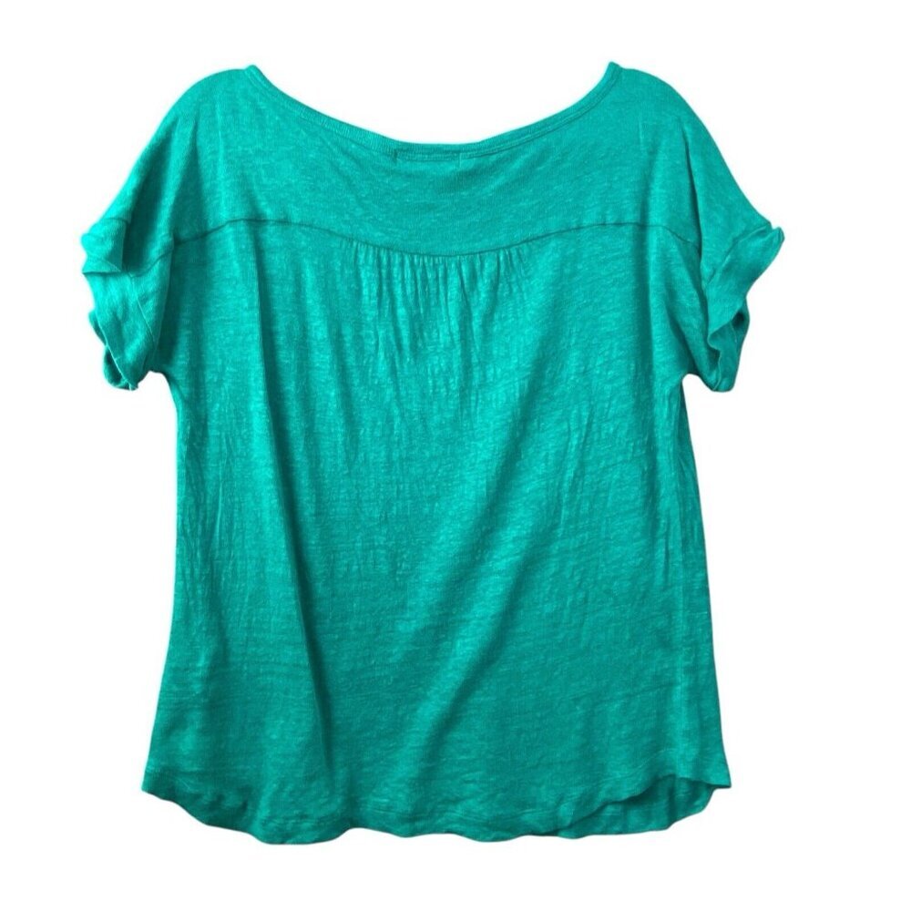 RALPH LAUREN Women 100% Linen Short Sleeve Pullover Top Sz L Green Casual 10-18 - Picture 2 of 6